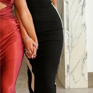 Elegant Black and Tan Bodycon Dress